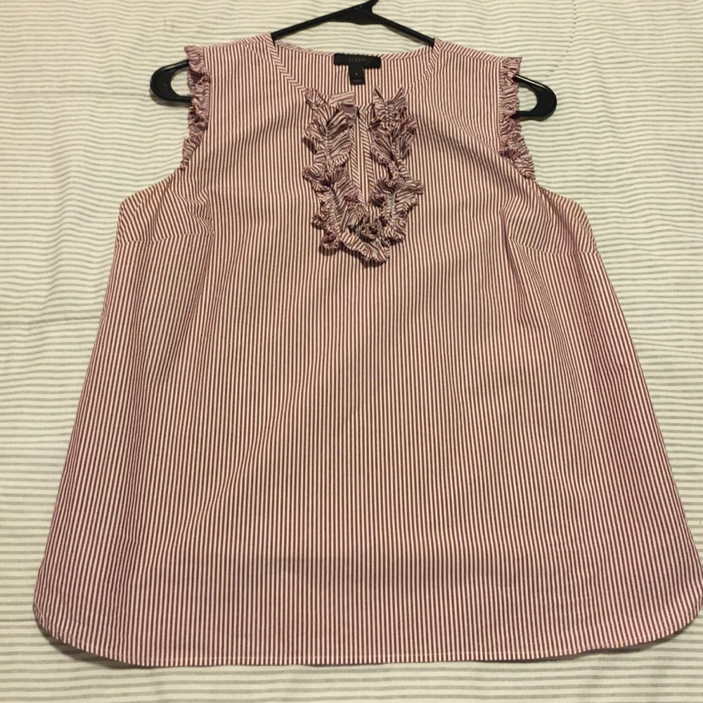 J. Crew Striped Ruffled Poplin Sleeveless Top